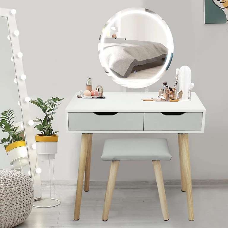 Alivio Dressing Table with Hollywood LED Lights Mirror, Vanity Table Set, Sold & Shipped By Hirix