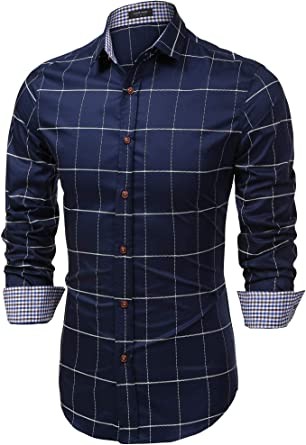 COOFANDY Men's Fashion Long Sleeve Plaid Button Down Shirt Casual Dress Shirt