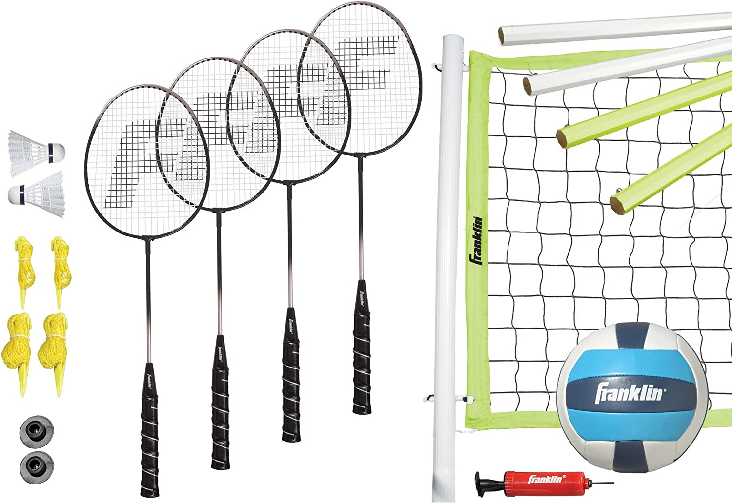 Franklin Sports Volleyball and Badminton Combo Set - Portable Volleyball and Badminton Net with Ball, Racquets and Birdies - All Inclusive Set